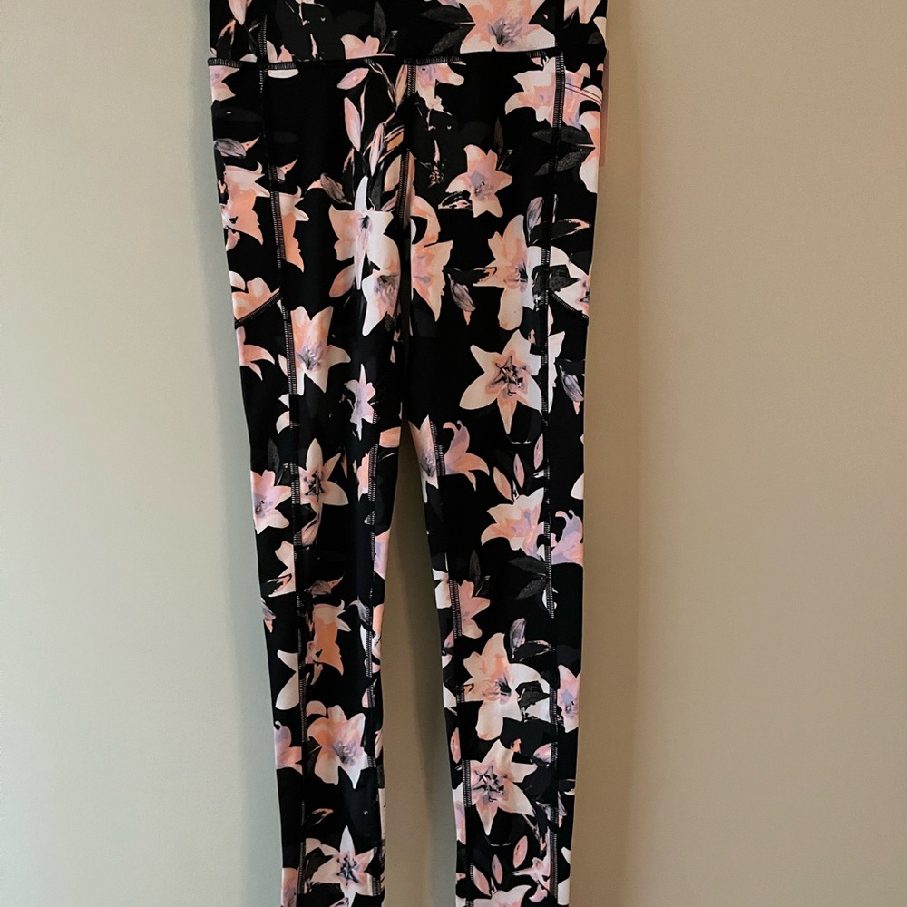 Victoria's Secret Black and Pink Floral Leggings